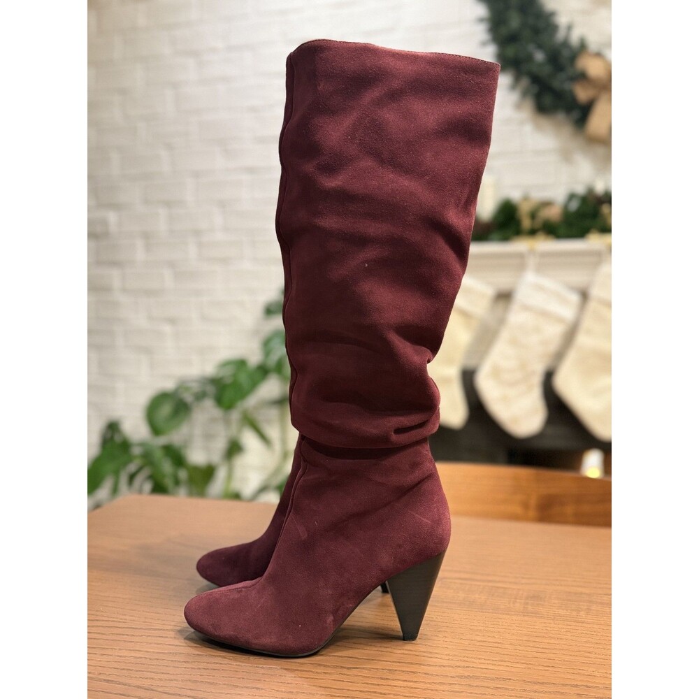 Suede Leather Boots Burgundy Pointed Cone Heels Sz 8M Feminine Boho Cottagecore